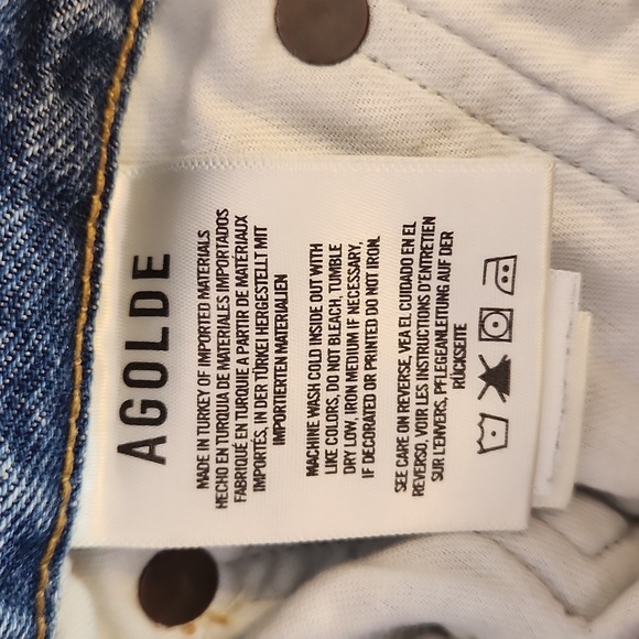 Agolde Distressed Blue Jean Shorts, Size 24 - Picture 4 of 10